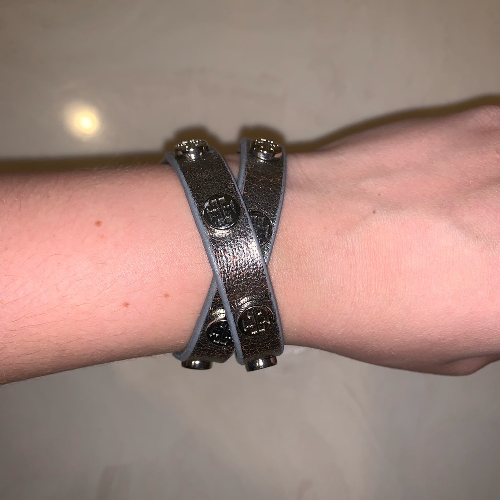 Tory Burch Metallic Silver Wrap Bracelet